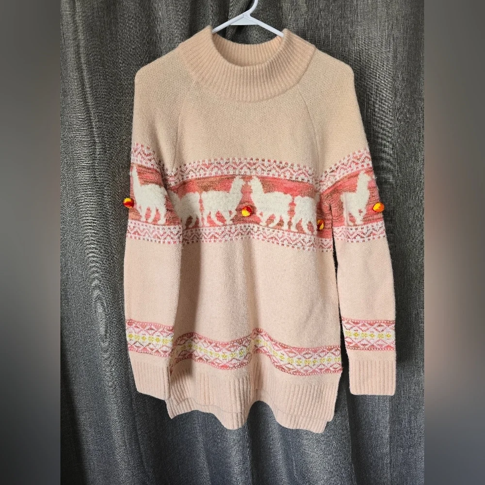 By Anthropologie Aimee Pommed Alpaca Sweater Size M Pink Knit - Picture 2 of 7